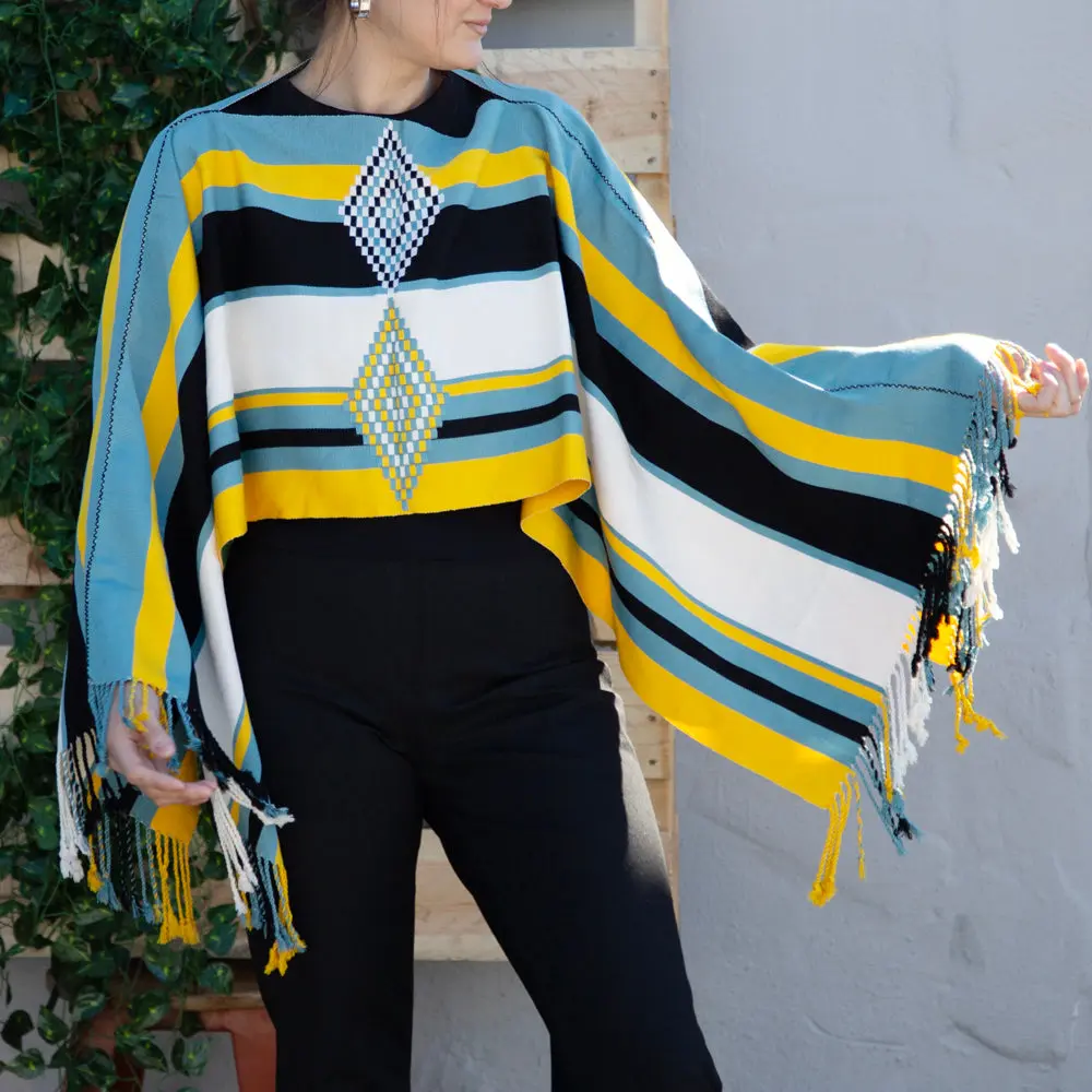 Women's Oxchuc Embroidered Boho Style Shawl - Handmade Backstrap Loom Woven Cotton Scarf, Tassel Decor Wrap, Casual Soft Scarf, Embroidered Scarf