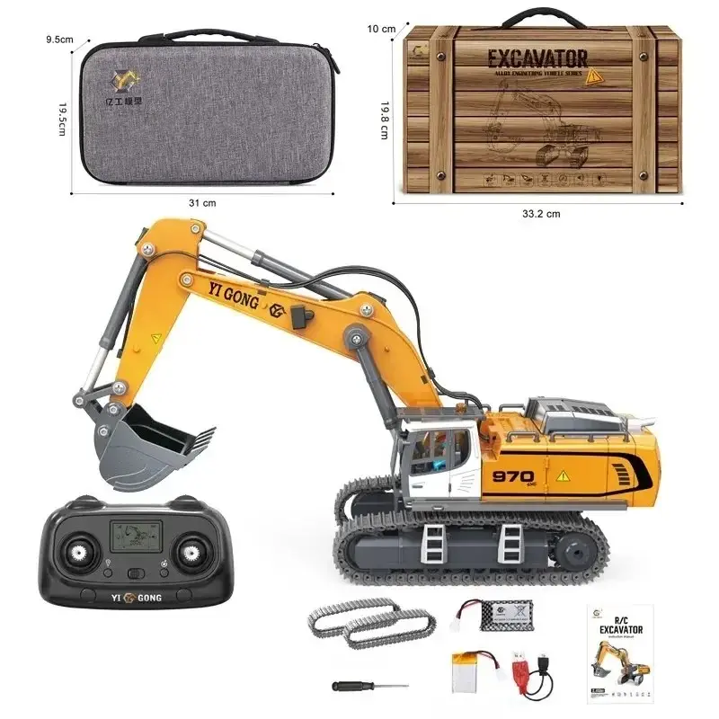 1/50 970 RC Controlled Excavator Alloy Model, High-Precision Screw Drive Engineering Vehicle, RC Construction Truck, RC Construction Vehicles, Remote Control Toy for Adults & Kids