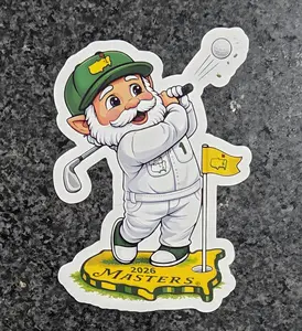 2026 The Masters Golf Gnome Mascot Decal Vinyl Sticker Striking Ball Water Resistant