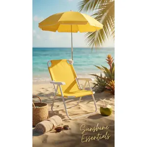 Kids Portable Beach Parasol Manual Open 360° Swivel with Fixing Strap for Lounge Chair Outdoor Seaside