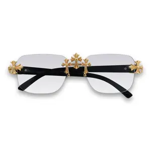 Solid Triple Cross Sunglasses – Clear Lens Rimless Design