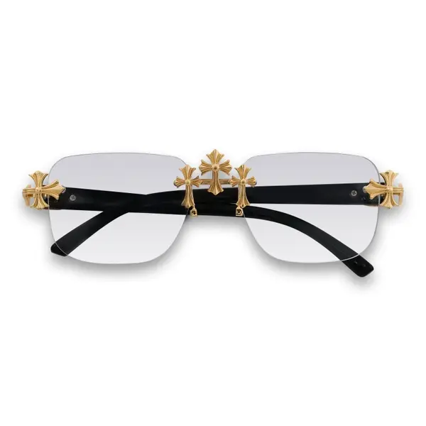 Solid Triple Cross Sunglasses – Clear Lens Rimless Design