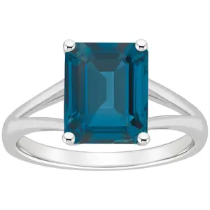 Affinity Gems Emerald Cut London Blue Topaz Ring, Sterling