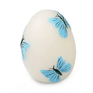 CANDLE CHOICE Easter Egg Decorations Spring Home Decor Handmade Hand Painted Real Wax Battery Operated Flameless LED Candle Kids’ Room Nursery Night Light Decorative Table Lamp Centerpiece with Timer Blue Butterfly