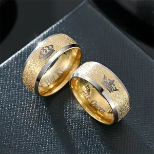Stainless Steel Couple Rings His Queen Her King Trendy Matching Jewelry Amazon Best Seller