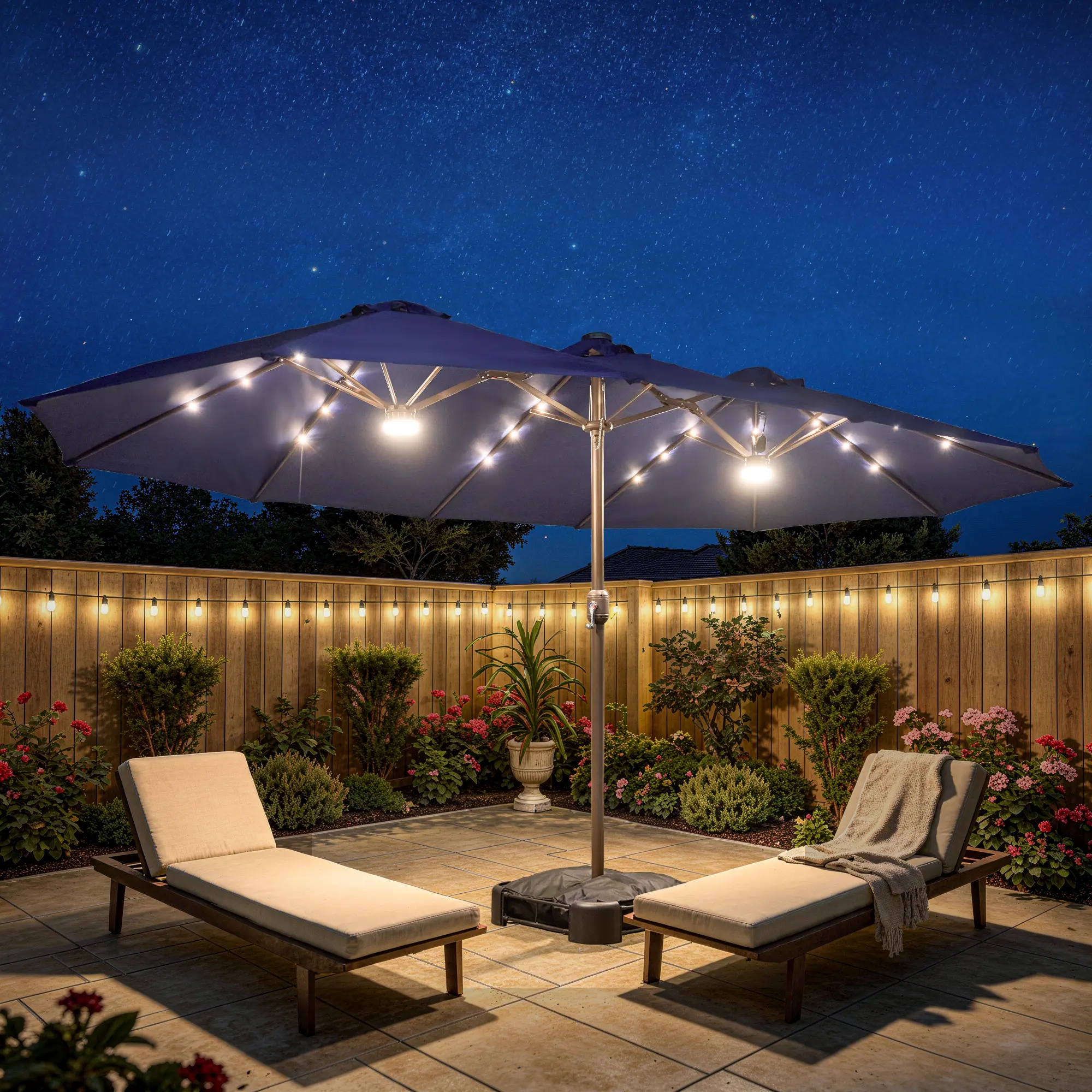 CAODOC 15FT Large Outdoor Patio Umbrella With Base, Rectangular Market Table Sun Parasol Umbrella, Crank, Steel Ribs and Pole for Garden, Backyard,Sand, Pool,Summervibes