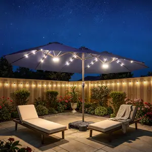 CAODOC 15FT Large Outdoor Patio Umbrella With Base, Rectangular Market Table Sun Parasol Umbrella, Crank, Steel Ribs and Pole for Garden, Backyard,Sand, Pool,Summervibes
