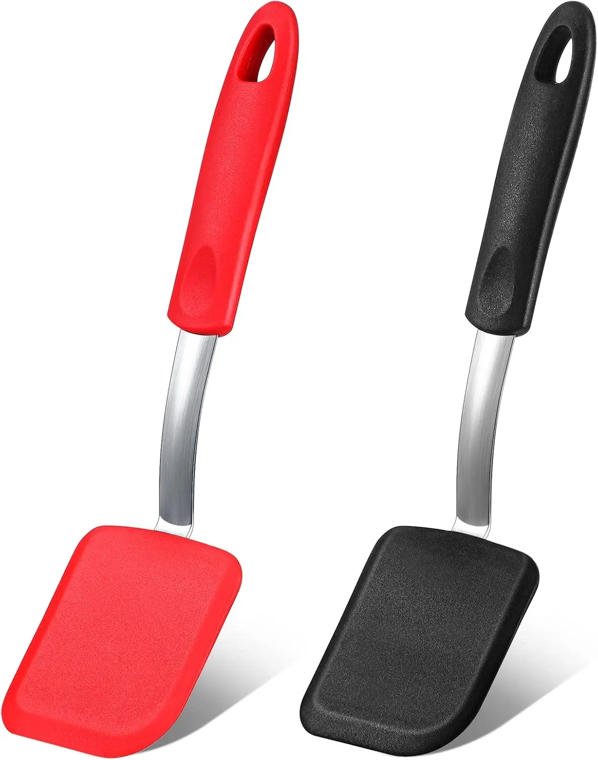 2pcs Small Silicone Spatula, Mini Silicone Spatula Turner Heat-Resistant Scratch Flipper Baking Utensil for Fish, Eggs, Pancakes, Wok (Black, Red)