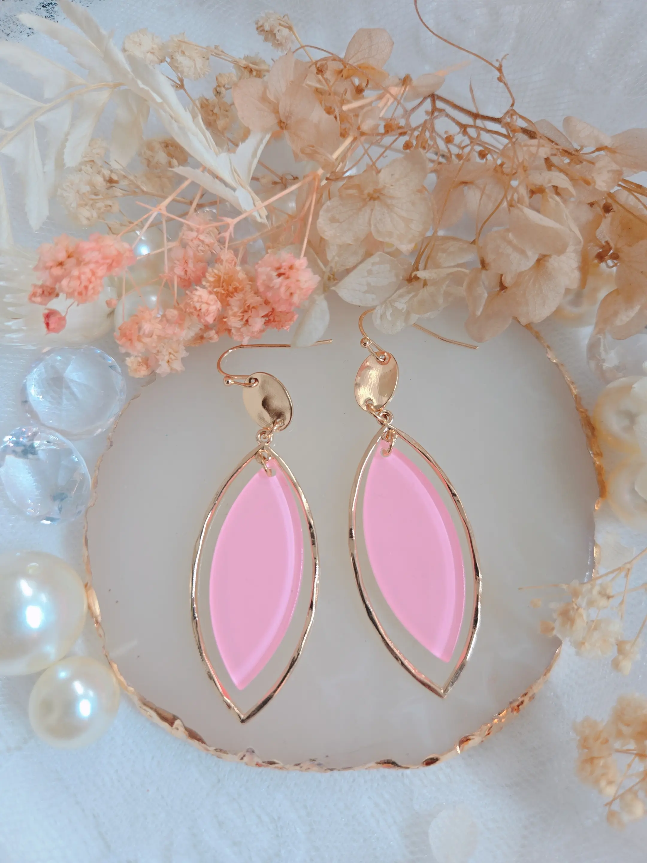 PINKme Pink Leaf Shape Dangle Earring-Cute and Lovely Style-Lightweight and Comfortable