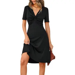 Ms. French Audrey Hepburn Dress V-Neck Waist Cinching Slim Elegant Casual Lightweight Womenswear Chic Everyday Feminine Fabric Formal Summer Workwear