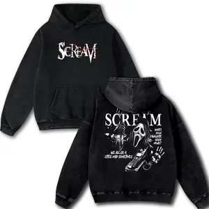 Scream Ghostface scary movies hlw Halloween horror movie merch Oversize Washed Cotton Menswear Top Streetwear graphic tees