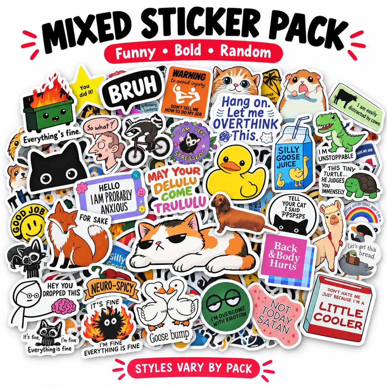 Funny Stickers Pack, 100/200/300-Count Waterproof Vinyl Memes with Sarcastic Sayings & Cartoon Designs, Random Mobile Phone Accessory Decals for Water Bottles, Laptops, DIY Crafts Colorful iphone