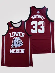 Lower Merion High School Kobe Bryant #33 Retro High School Basketball Jersey White Maroon Breathable Mesh Sleeveless Bulldogs Print for Kobe Bryant Fans Supporters Legends Collectors & High School Basketball Enthusiasts Sports Top Athletic Tops