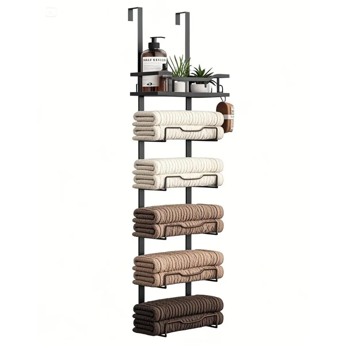 Glass Drill-less bathroom towel holder, Multi-level towel rack bathroom organizer for Small Bathrooms, Campers & RVs - Door-Mounted, Space-Saving, Easy Install, Wall Protection