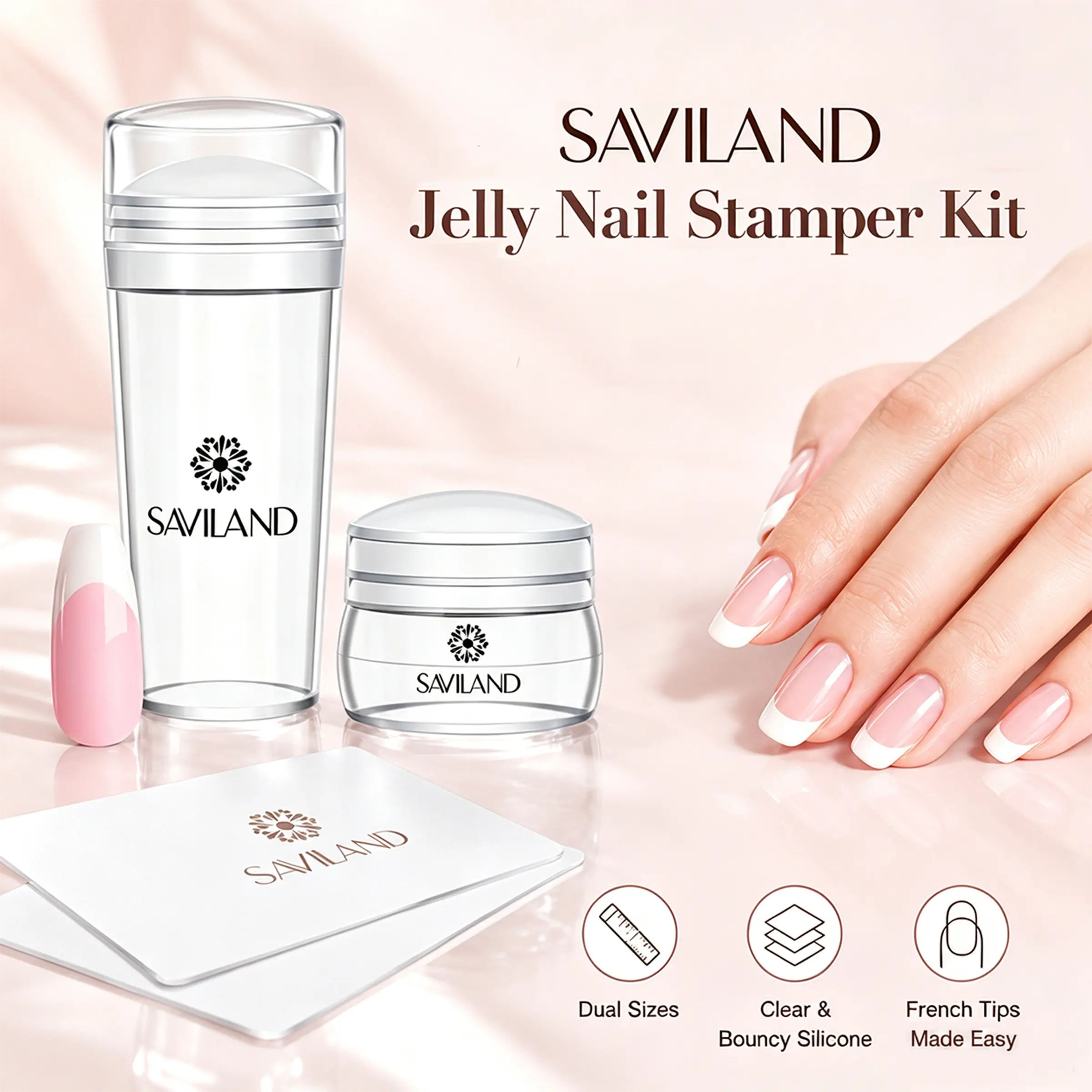 SAVILAND French Tip Nail Stamp Kit – 4PCS Silicone Stampers (Long & Short) With Scrapers For DIY French Manicures At Home Or Salon-quality Results