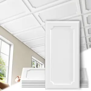 LooYee 2 x 4FT Drop Ceiling Tiles, PVC White Ceiling Panels Waterproof Washable Fire-Rated Reusable Prevent Breakage Ideal for Living Room Bedroom Office Commercial Spaces Cover 192 Sq.Ft