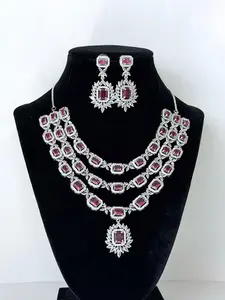 Elegant Aarohi Three Layer American Diamond Set with Earrings