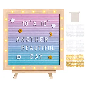 VEVOR Gradient Felt Letter Board, TikTokShopBlackFriday, 10"x10" Felt Message Board, Changeable Sign Boards with 510 Letters, Stand, and Built-in LED Lights, Baby Announcement Sign for Home Classroom Office Decor