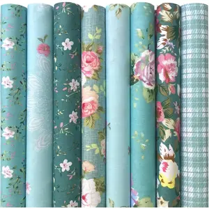 8Pcs 18x22 inch Cotton Green Floral Rose Fat Quarters Pre-Cut Squares for Patchwork Quilting and DIY Sewing Projects