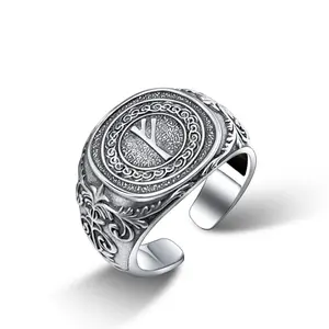 Fehu (ᚠ) Viking Bindrunes Open Ring 925 Sterling Silver Jewelry Norse Nordic Pagan Retro Rune Sigils Best Gifts for Men Women Lover Faith Birthday Anniversary Graduation Handcrafted Rings