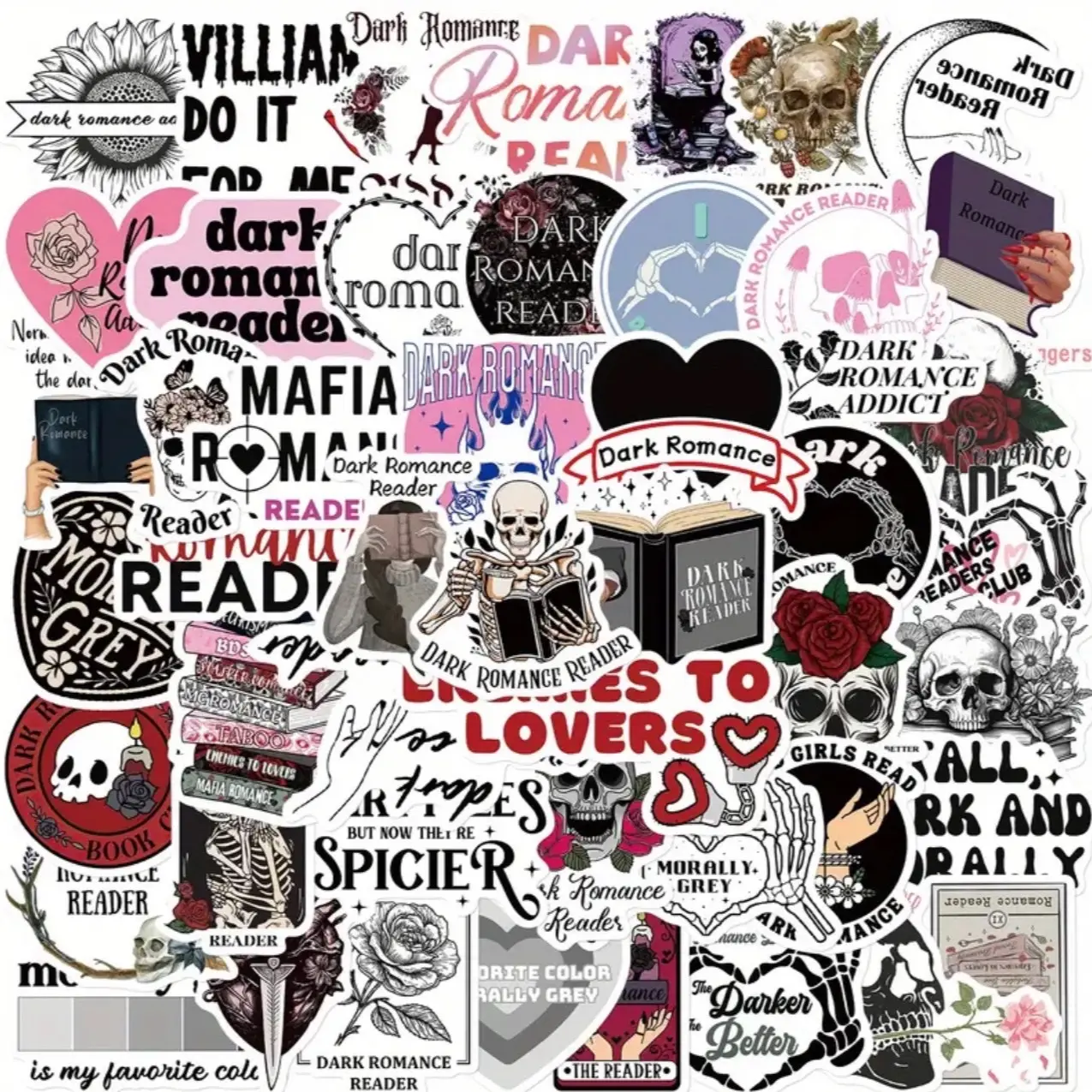 50 Pack of Dark Romance and Smut Novel, Reading and Book Themed Stickers and Decals- Waterproof, Removable and Fade Resistant- No Duplicates, Hauntingly Beautiful, Gothic Lovers, Premium Quality, Wilted Roses