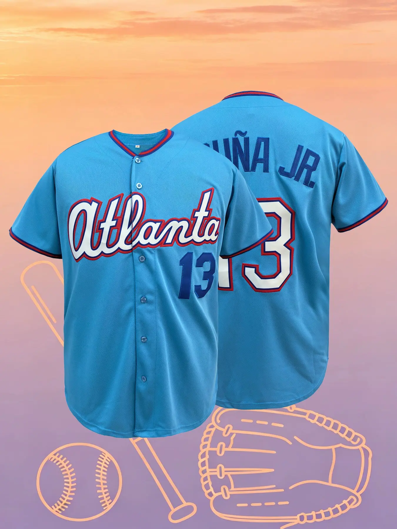 Atlanta Style Embroidered Baseball Jersey Breathable Unisex Short Sleeve Button Down Sport T-Shirt Atlanta I Sports Apparel Sportswear Sports Clothing