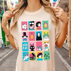My Neighbour Totoro Spirited Away Soot Spirite  tshirt, Howls Moving Castle In The Sky Calcifer T-Shirt, No Face Princess Mononoke Tee