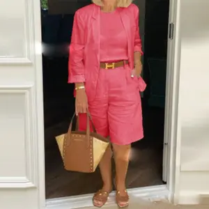 Cotton and linen cardigan top shorts suit two piece set Womenswear Clothes Gamis Casual