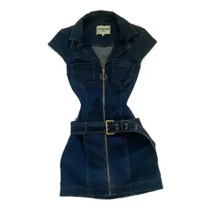 Retro sweet hot girl denim dress summer waist slimming hip skirt Casual Womenswear Shortsleeve summer outfits women's clothing（gift）