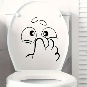 Humorous Expression Toilet Sticker, Bathroom Decorative Adhesive Decal, Fun Wall Decoration for Bathrooms & Restrooms, Bathroom Decorations