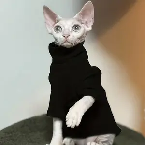 Handmade Black Devon Rex Minimalist High-Neck Top for Hairless Cats (Sphynx Etc.) Exclusive Fashion Warm Apparel Handcrafted with Care Devon Rex Material Locks in Warmth Minimalist Design Combines Fashion And Warmth Creates a Comfortable And Stylish