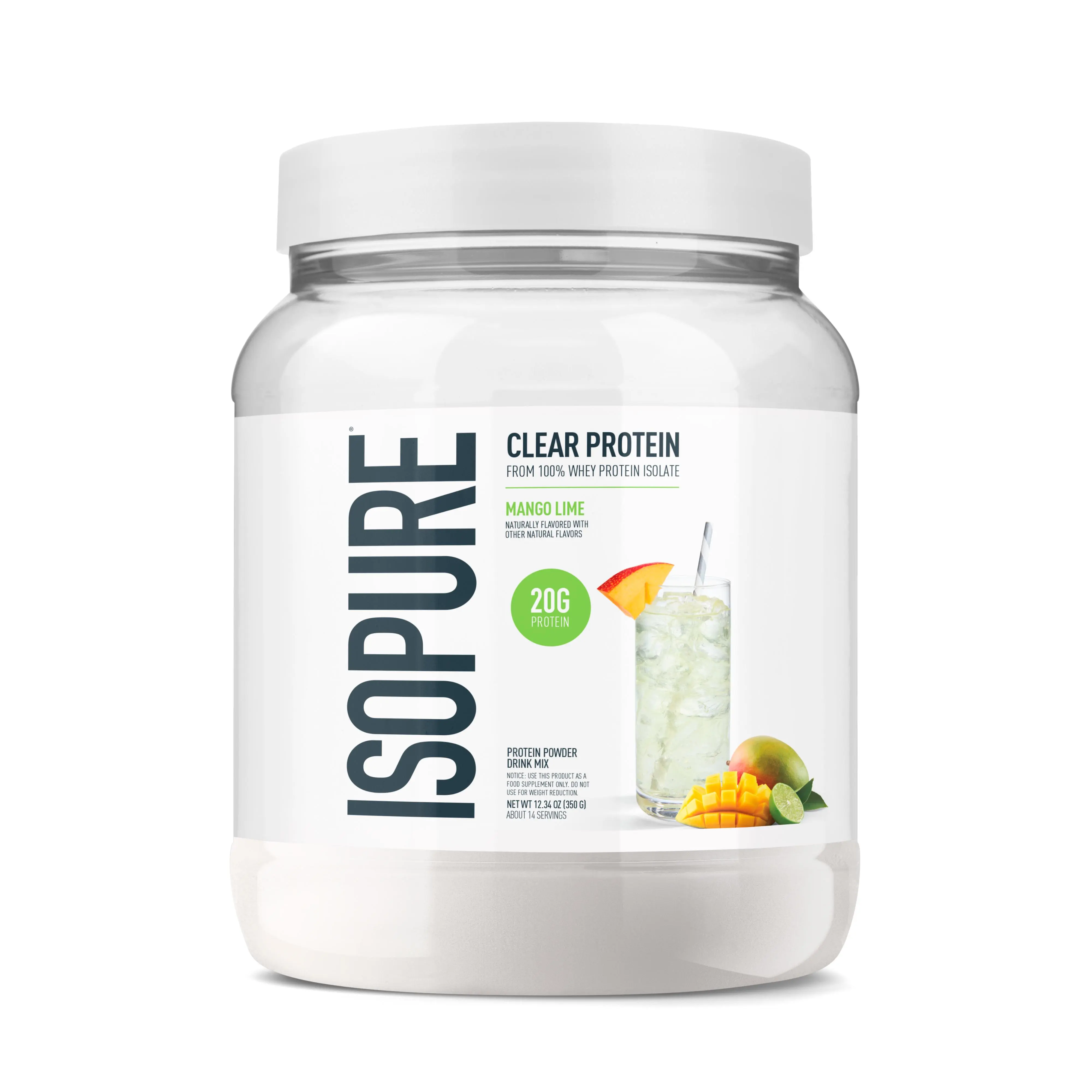 Isopure Clear Whey Isolate Protein Powder, Lactose Free, Gluten Free, Naturally Flavored, 20g Protein Per Serving, 14.1 Oz, 14 Servings (Packaging May Vary)