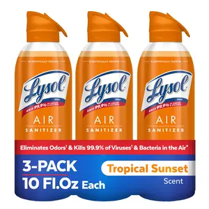 Lysol Air Sanitizer Spray with Odor Eliminator for Home & Office 10 oz Pack of 3 Tropical Sunset Scent Sanitizing Air Freshener Alternative