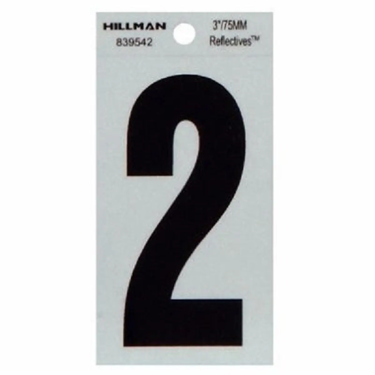 Hillman Fasteners 3 in. Black Thin Cut Reflective Adhesive Vinyl House Address Number 2 Stickers - Office Label Signs, Adhesive Back (Pack of 6)