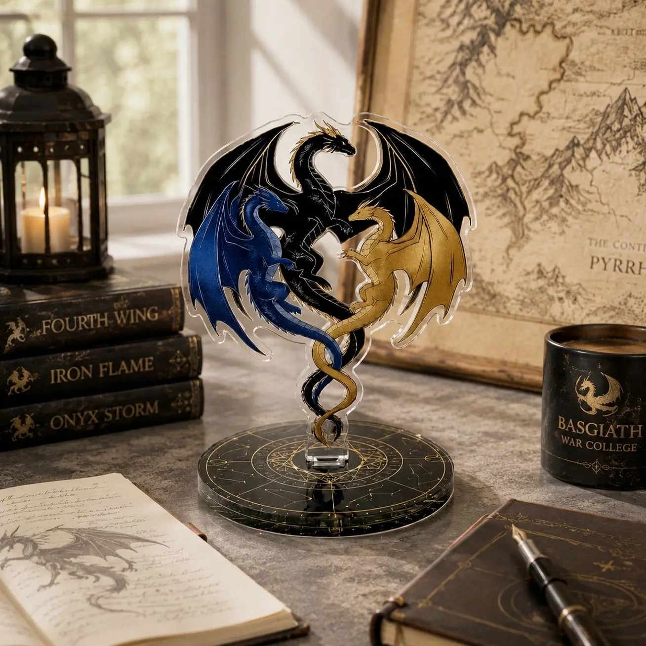 Fourth Wing Dragons Spinning Acrylic Standee – Tairn Andarna & Sgaeyl Dragon Display, Basgiath War College Bookish Decor