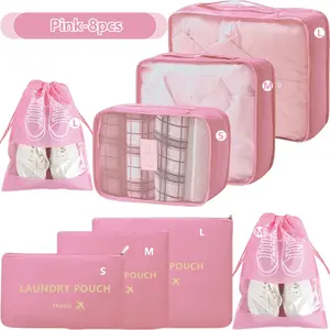 8pcs/14pcs Travel Clothes Organizer, Dorm Essentials for Students, Travel Storage Bag Set with Lingerie Bag, Back to School Supplies, Travel Organization Pouch