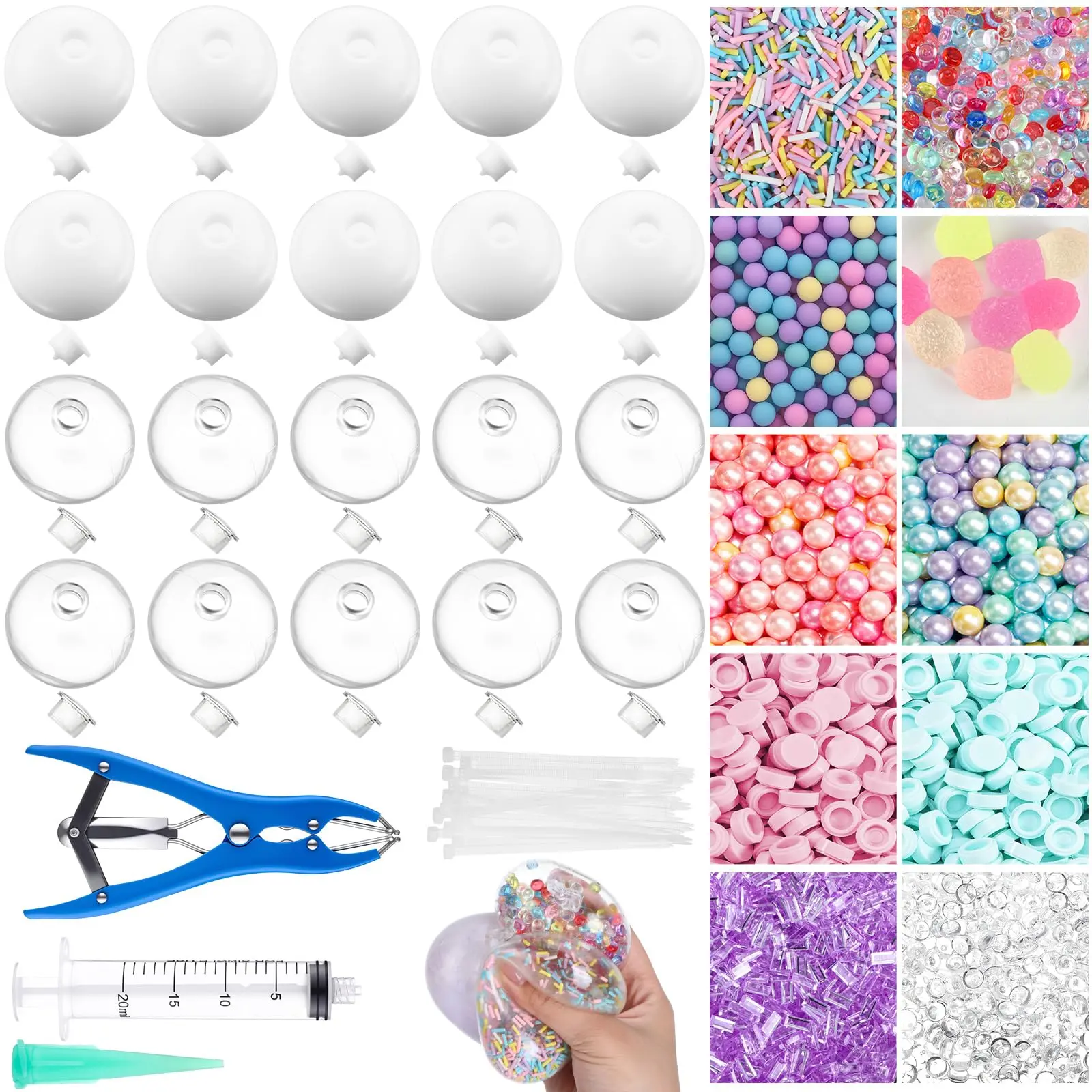 20PCS DIY Stress Ball Kit with Silicone Balls, ASMR Sensory Craft Kit, Fillable Squishy Ball Making Set for Kids Teens Adults, Creative Fidget Toy Gift