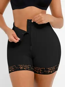 1 Count Women's Sexy Lace High-Waisted Shaping Shorts, Compression, Fajas, Zipper Closure Briefs, Stretch Waistband Hugs Curves Panty, Anti-Curling Strip, Solid-Color Lace Leggings, Colombian Shapewear, Underwear, Fit, Perfect For Daily Wear & Office Use