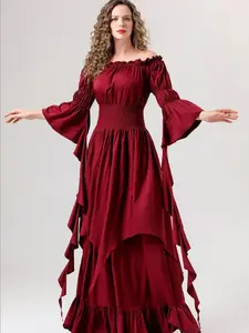 Halloween Costume - Medieval Renaissance Vintage Fitted Dress Women's Gothic Witch Gown Witchy Clothing Stage Outfit Womenswear