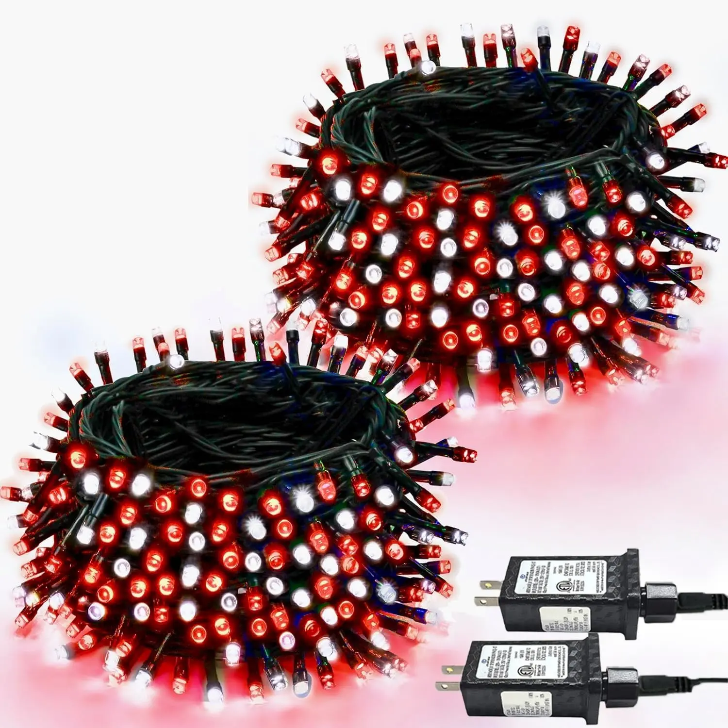 2-Pack 66FT 200 LED Christmas Lights, 13 Modes Extendable Christmas Tree Lights with Timer & Memory,  Twinkle Fairy Lights Green Wire Outdoor String Lights Indoor for Xmas Tree (Red White)