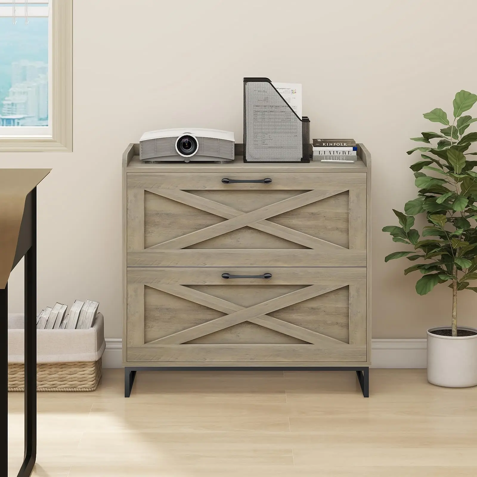[tiktokshopbacktoschool] Vabches File Cabinet 2 Drawers Lateral File Cabinet with Charging Station for Letter/Legal/A4 Size Hanging Files, Large Wood File Storage Cabinets Printer Stand for Home Office