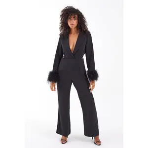Luisa Feather Jet Black Jumpsuit