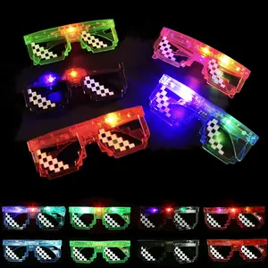 12 Light Up Cool Guy Pixel Glasses, Glow in the Dark Party Supplies for Kids Adult Birthday Valentine's Day Easter Party Favors