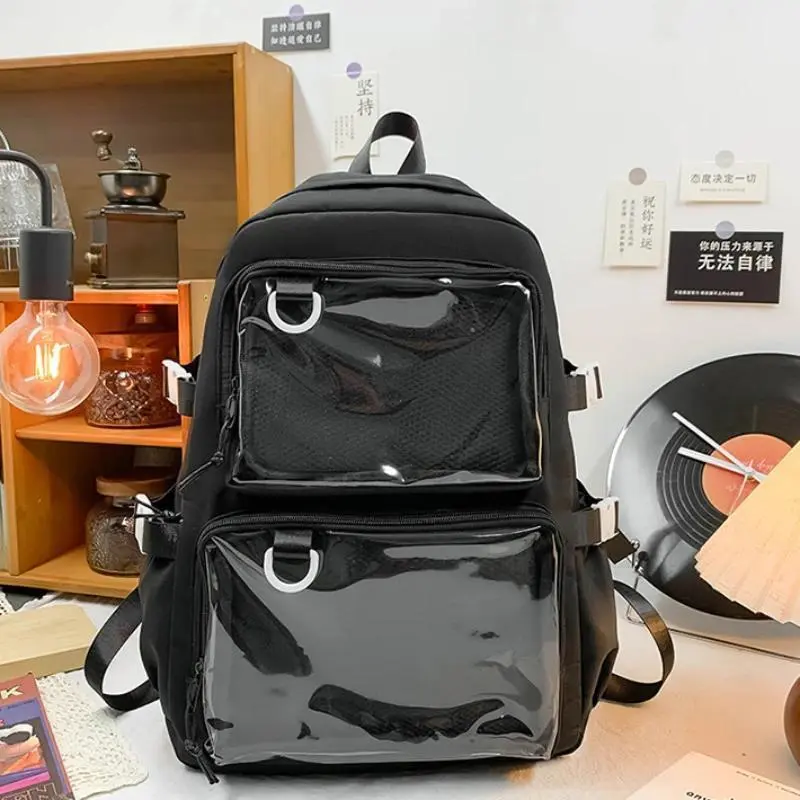 Japanese Kawaii Transparent Nylon PVC Itabag Backpack - 2025 New High-Capacity 30cm Length, Backpacks for School, College Bags for College Students, Home Decor Figurine Storage Companion, Jk