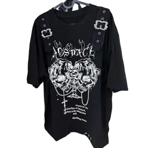 Yabi Hottie Gothic Dark Vintage Tops Subculture Y2k Print Short Sleeves Loose T-shirt Women Black Casual Clothes 2000s Chic Tees