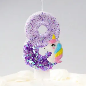 Unicorn Design Birthday Number Candle, 1 Count Glitter Number 1 Candle, Cake Decoration Supplies for Girls and Ladies Anniversary Celebration, Ornaments