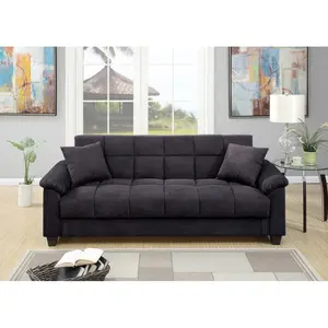 Contemporary Living Room Adjustable Sofa Ebony Microfiber Couch Plush Storage Couch 1pc Futon Sofa W Pillows