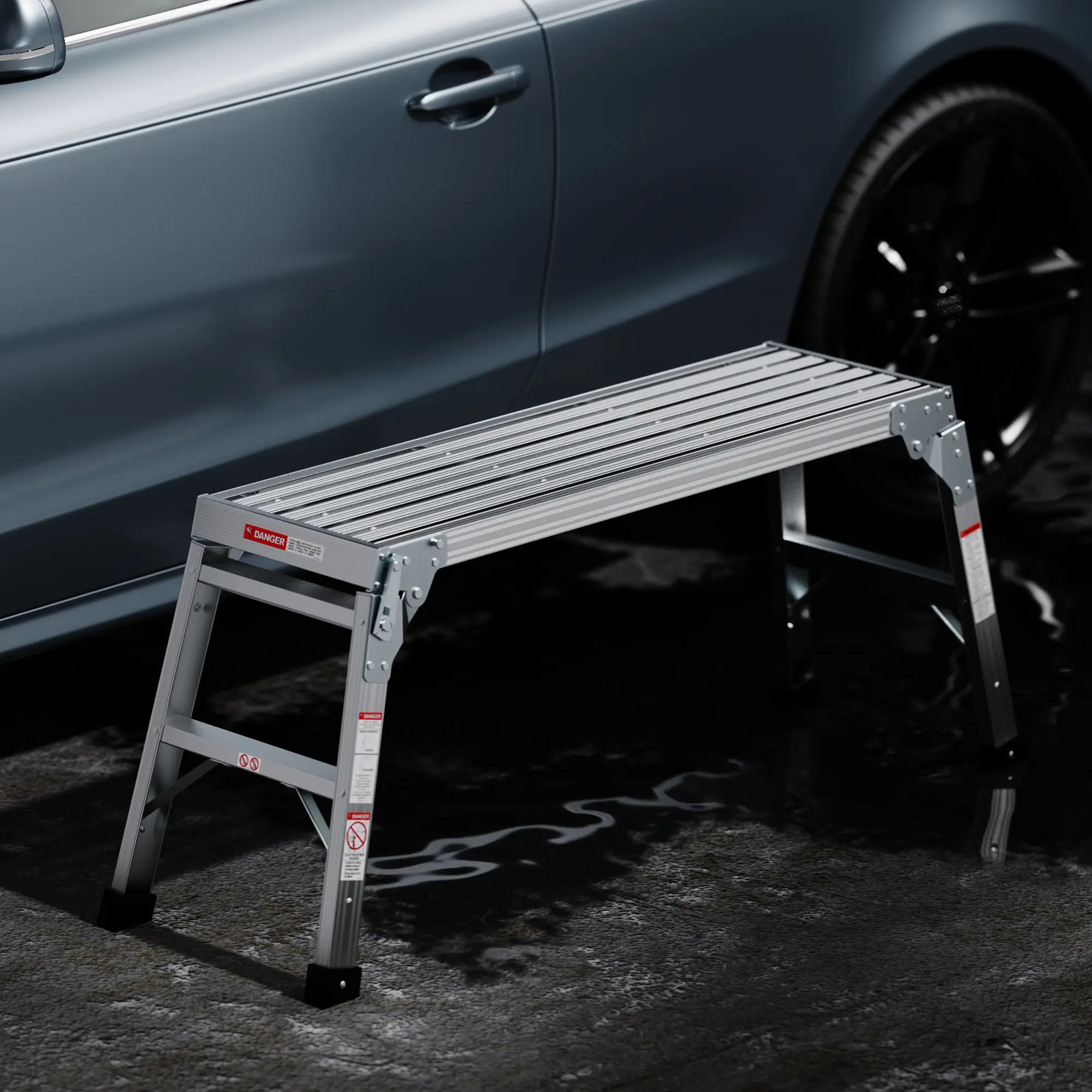 Portable Aluminum Folding Work Platform Bench Ladder, ANSI-Certified, 225 LBS Capacity, 40" Height