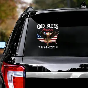USA 250th Anniversary Car Decal 1776-2026, God Bless America badge Sticker with Bald Eagle, Cross & Flag, Waterproof Vinyl for Trucks, RVs, Laptops, 3 Sizes (6"/8"/12"), 2026 Sestercentennial Commemorative Veteran Gift, Patriotic Window Sticker summerwins