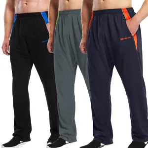 3 Pack Men's Sweatpants with Pockets Open Bottom Athletic Pants for Jogging, Workout, Gym, Running, Training